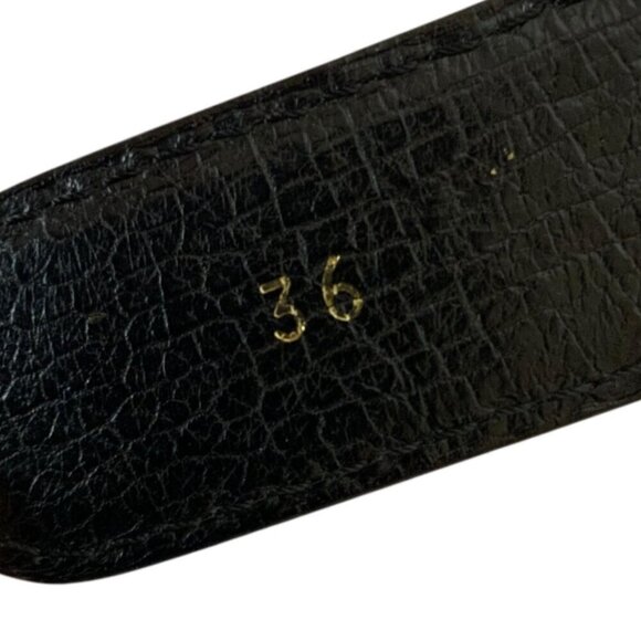Barneys Mens Belt Black Genuine Ostrich Leather Size 36 Silvertone Buckle Italy - Picture 6 of 6